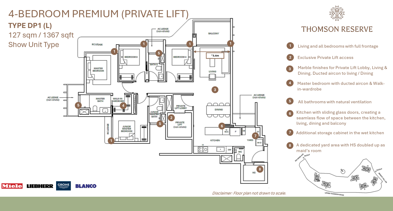 Thomson Reserve 4-Bedroom Premium Private Lift floor plan, Type DP1(L), 127 sqm 1367 sqft