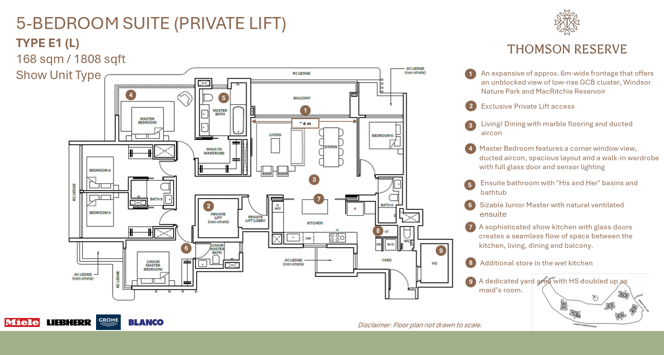 Thomson Reserve 5-Bedroom Suite Private Lift floor plan, Type E1(L), 168 sqm 1808 sqft